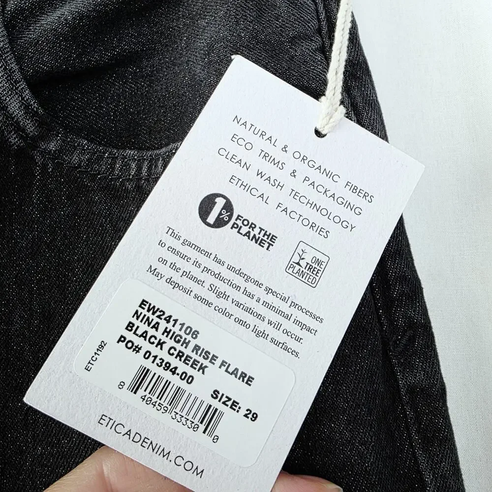 NWT! Etica Flares Jeans Size 29‎ Black High Rise 100% Cotton Denim Y2K Grunge